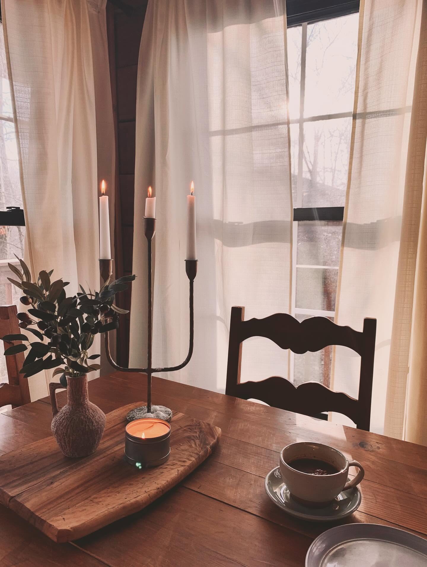 A warmly set farmhouse dining table